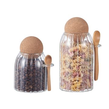 Eden & Willow Glass Kitchen Storage Jar with Cork Ball Lid and Bamboo Spoon