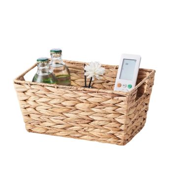 Natural water hyacinth wicker storage basket with handles