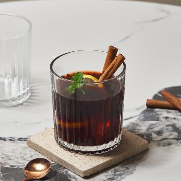 Striped Highball Tumbler Glasses with Ribbed Design