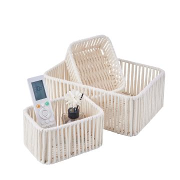 Set of 3 Stackable Nordic Cotton Rope Storage Baskets