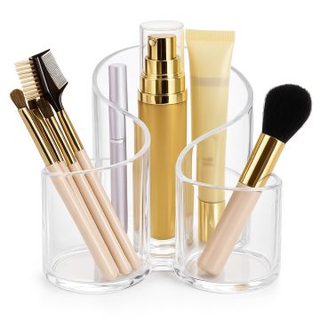 Clear Acrylic 3-Compartment Makeup Organizer - Crystal Clear Cosmetic Storage Display