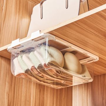 Clear Plastic Hanging Under Shelf Organizer - Tool-Free Installation for Wardrobe Storage