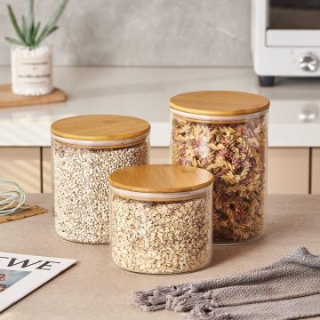 Large borosilicate glass jar with airtight bamboo lid for kitchen storage