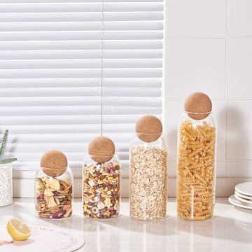 Borosilicate glass jar with Cork Ball Stopper Lid for kitchen storage