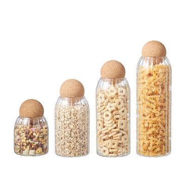 Striped borosilicate glass jar with Cork Ball Stopper Lid for contemporary kitchen storage