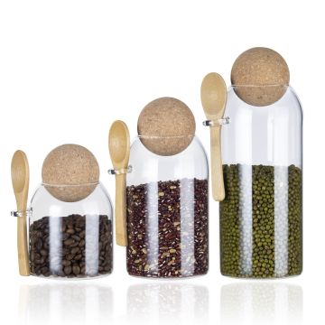 Eden & Willow Glass Kitchen Storage Jar with Cork Ball Lid and Bamboo Spoon