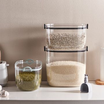 Transparent airtight large rice storage container with measuring scoop