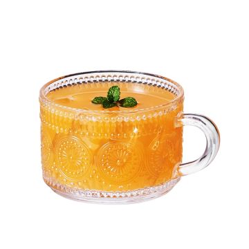 Embossed Glass Tea and Coffee Cup, 325ml 